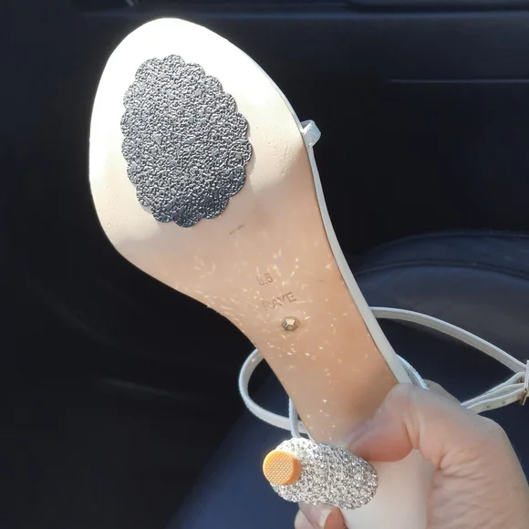 RAYE Leather Crystal Embellished Heels Disco Ball Strappy White Party 8.5 - Picture 10 of 13